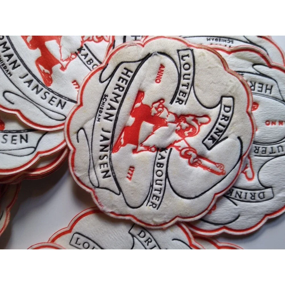Lot of 24 Gnome Drink Coasters Fabric Dwarf Louter Kabouter Herman Jansen 1950s
